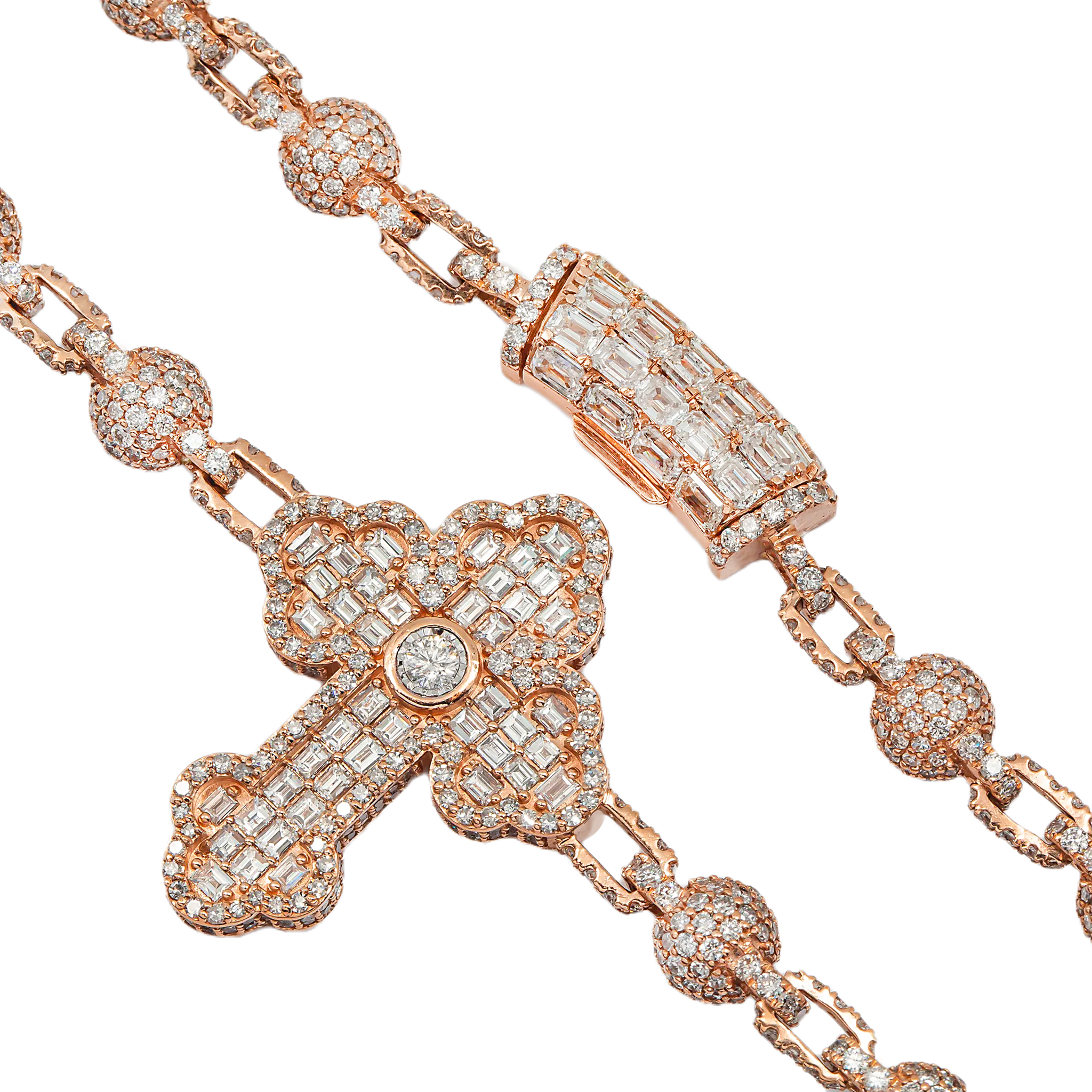 Diamond Ball Cross Chain, 10K Rose Gold 37.65ct view 2