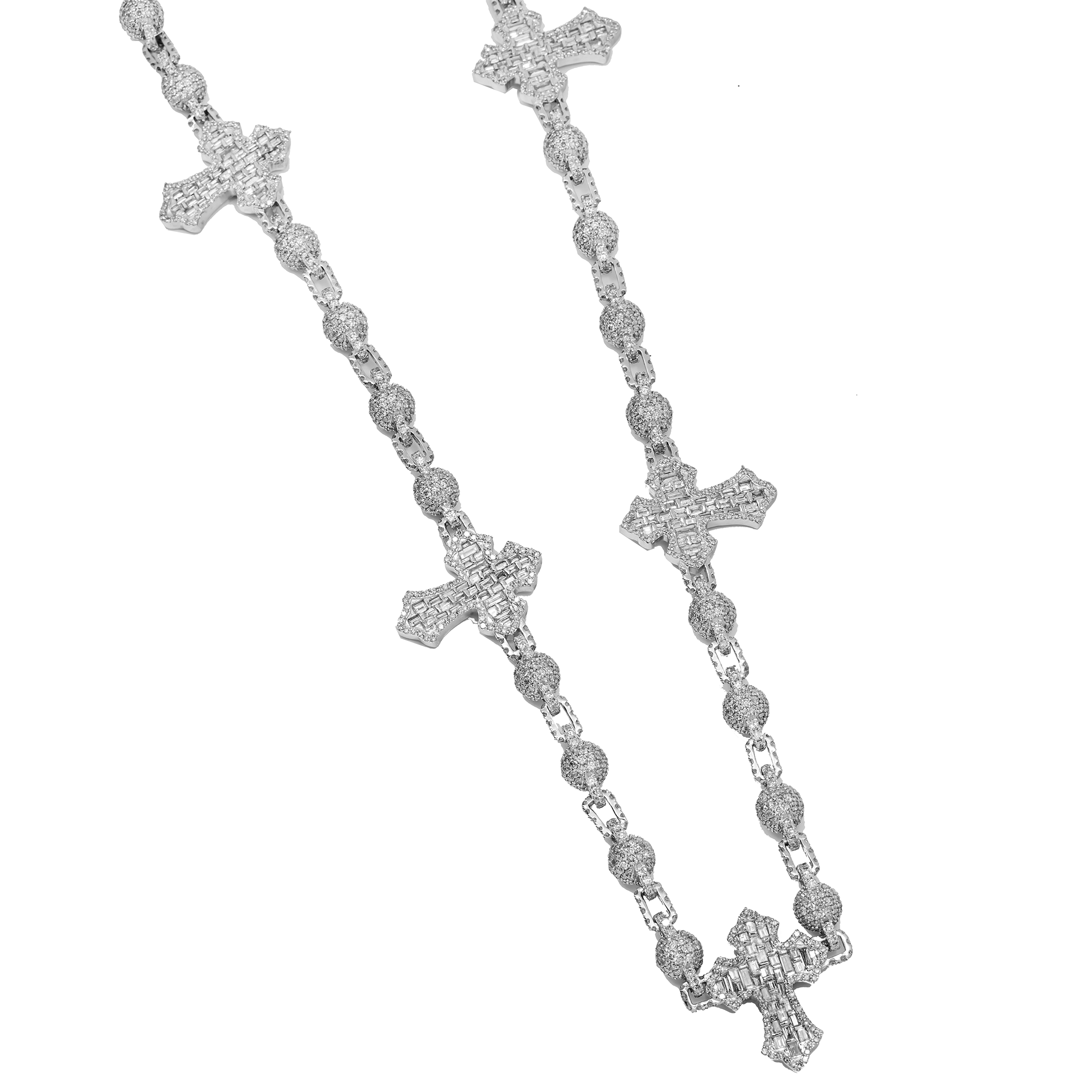 Diamond Ball Cross Chain, 14K White Gold 38.62ct view 2