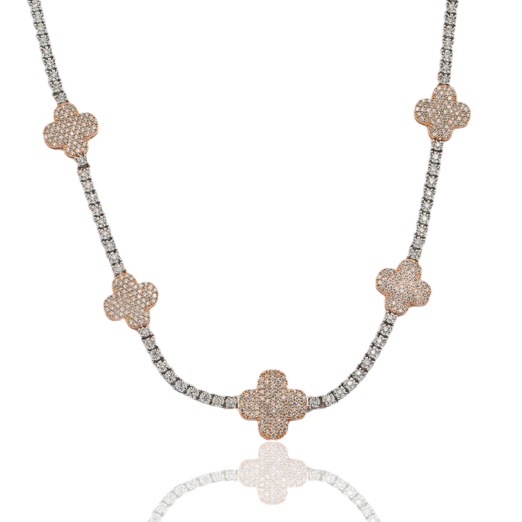 Clover Tennis Choker, 10K Rose Gold 3.35ct