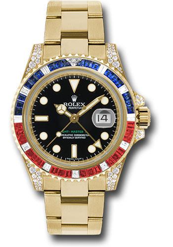 Rolex GMT-Master II 40mm Yellow Gold Black Dial Sapphire Ruby Diamond Bezel Oyster Bracelet – 116758SARU