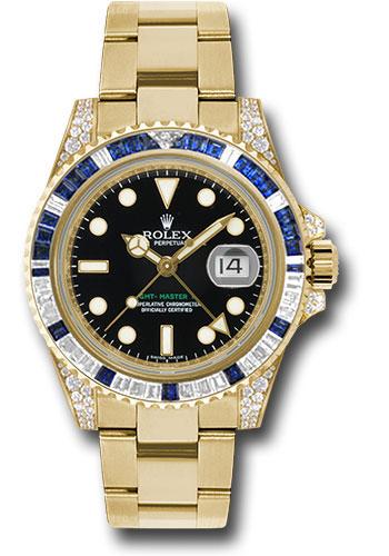 Rolex GMT-Master II 40mm Yellow Gold Black Dial Diamond Blue Sapphire Bezel Oyster Bracelet – 116758SA