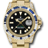 Rolex GMT-Master II 40mm Yellow Gold Black Dial Diamond Blue Sapphire Bezel Oyster Bracelet – 116758SA