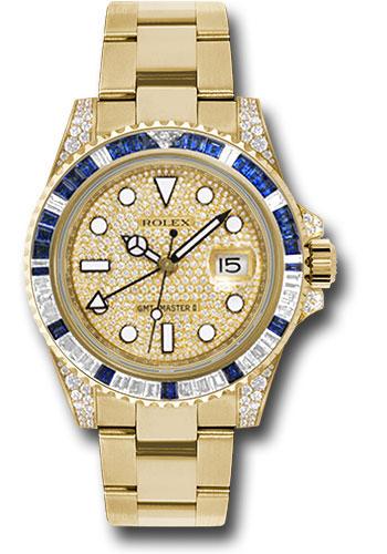 Rolex GMT-Master II 40mm Yellow Gold Pavé Diamond Dial Diamond Blue Sapphire Bezel Oyster Bracelet – 116758SA