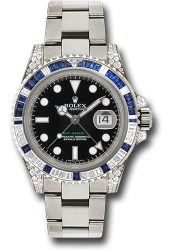 Rolex GMT-Master II 40mm White Gold Black Dial Diamond Blue Sapphire Bezel Oyster Bracelet – 116759SA