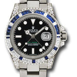 Rolex GMT-Master II 40mm White Gold Black Dial Diamond Blue Sapphire Bezel Oyster Bracelet – 116759SA