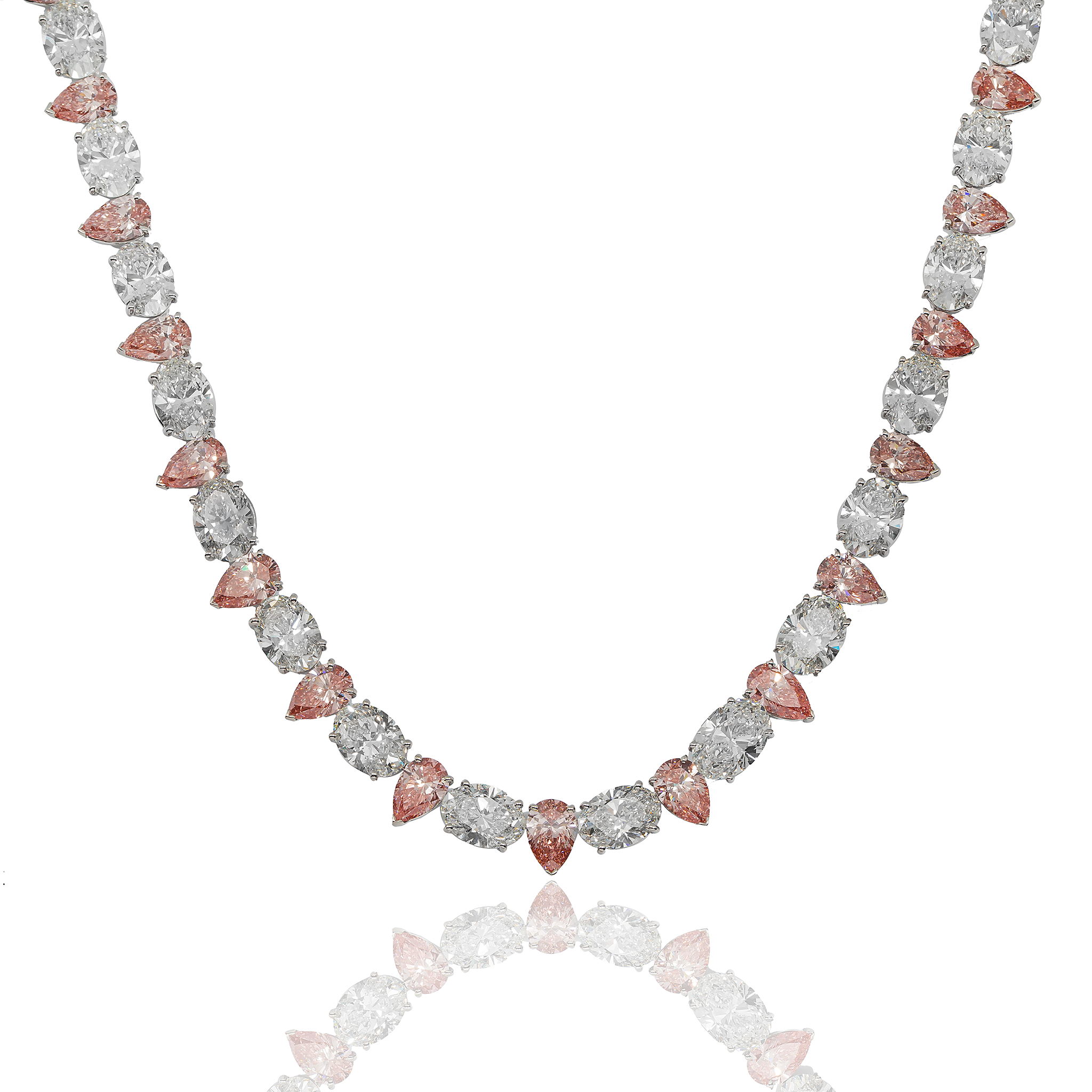 Diamond Tennis Necklace, 14K White Gold 108.93ct