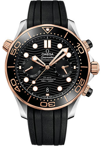 Omega Seamaster Diver 300M Chronograph 44mm Steel and Sedna Gold Black Dial Black Ceramic Bezel Rubber Strap – 210.22.44.51.01.001