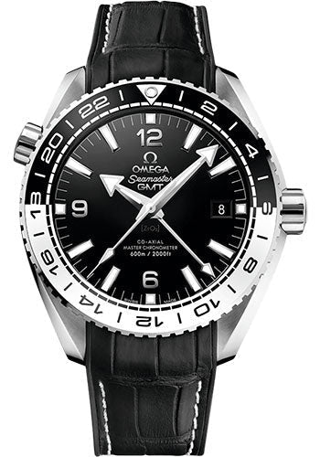 Omega Seamaster Planet Ocean 600M GMT 43.5mm Steel Black Ceramic Dial Leather Strap – 215.33.44.22.01.001