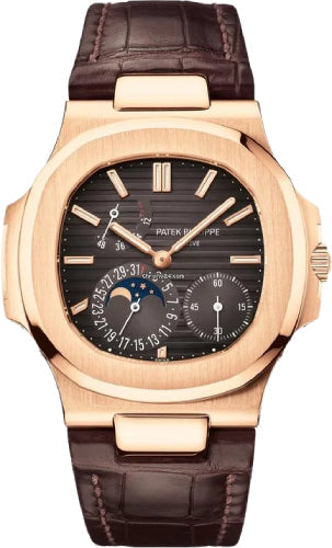 Patek Philippe Nautilus Moon Phases 40mm Rose Gold Black-Brown Dial Leather Strap – 5712R-001