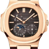 Patek Philippe Nautilus Moon Phases 40mm Rose Gold Black-Brown Dial Leather Strap – 5712R-001