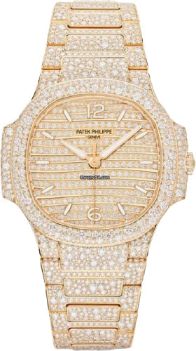 Patek Philippe Nautilus 35.2mm Rose Gold Diamond-Paved Dial Diamond Bezel Rose Gold Bracelet – 7118/1450R-001