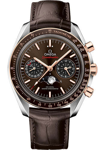 Omega Speedmaster Moonphase Master Chronometer Chronograph 44.25mm Steel Brown Diamond Dial Sedna Gold Bezel – 304.23.44.52.13.001