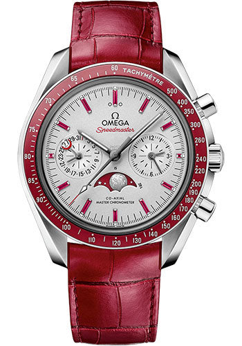 Omega Speedmaster Moonwatch Moonphase Chronograph 44.25mm Platinum Platinum-Gold Dial Red Leather Strap – 304.93.44.52.99.002