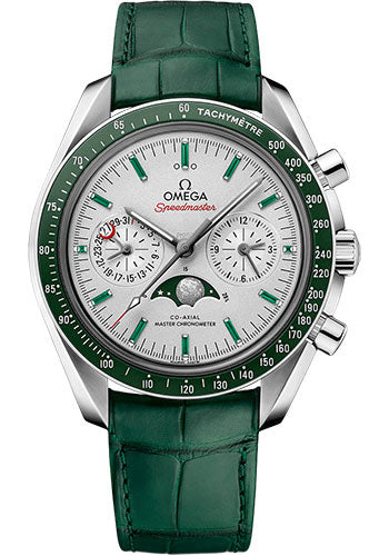 Omega Speedmaster Moonwatch Moonphase Chronograph 44.25mm Platinum Platinum-Gold Dial Green Leather Strap – 304.93.44.52.99.003