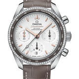 Omega Speedmaster 38 Co-Axial Chronograph 38mm Steel Silvery Dial Dual Diamond Bezel Taupe Strap – 324.38.38.50.02.001