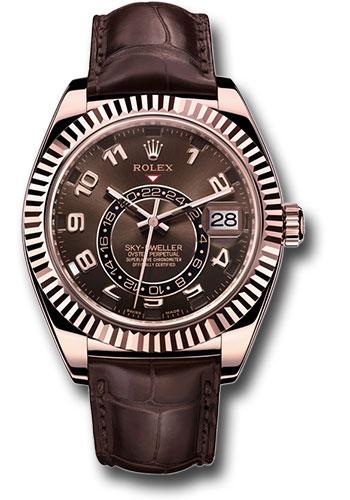 Rolex Sky-Dweller 42mm Everose Gold Chocolate Sunray Arabic Dial Ring Command Bezel Leather Strap – 326135CHO