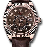 Rolex Sky-Dweller 42mm Everose Gold Chocolate Sunray Arabic Dial Ring Command Bezel Leather Strap – 326135CHO