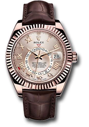 Rolex Sky-Dweller 42mm Everose Gold Sundust Roman Dial Fluted Bezel Leather Strap – 326135SU