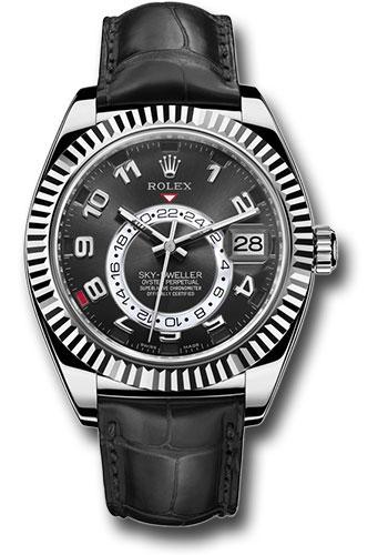 Rolex Sky-Dweller 42mm White Gold Black Arabic Dial Ring Command Bezel Leather Strap – 326139BK