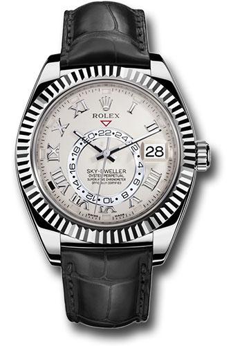 Rolex Sky-Dweller 42mm White Gold Ivory Roman Dial Fluted Bezel Leather Strap – 326139IV