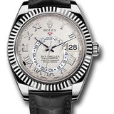 Rolex Sky-Dweller 42mm White Gold Ivory Roman Dial Fluted Bezel Leather Strap – 326139IV