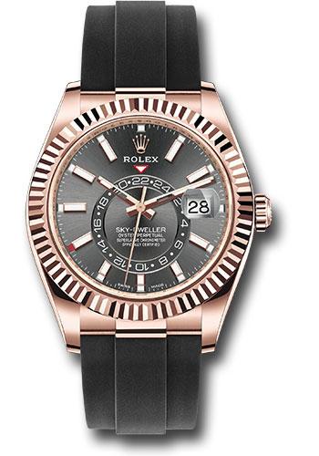 Rolex Sky-Dweller 42mm Everose Gold Slate Index Dial Fluted Bezel Oysterflex Bracelet – 326235SGI