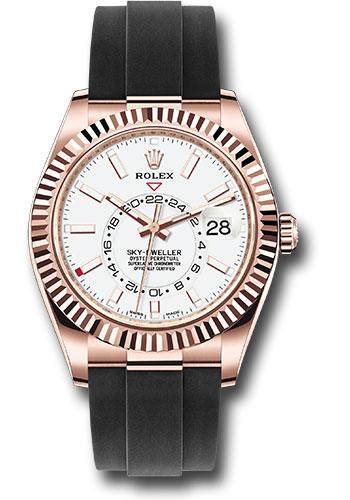Rolex Sky-Dweller 42mm Everose Gold White Index Dial Fluted Bezel Oysterflex Bracelet – 326235WI