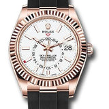 Rolex Sky-Dweller 42mm Everose Gold White Index Dial Fluted Bezel Oysterflex Bracelet – 326235WI