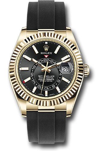 Rolex Sky-Dweller 42mm Yellow Gold Black Index Dial Fluted Bezel Oysterflex Bracelet – 326238BKI