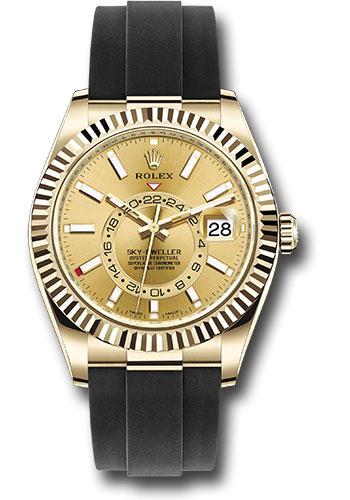 Rolex Sky-Dweller 42mm Yellow Gold Champagne Index Dial Fluted Bezel Oysterflex Bracelet – 326238CHI