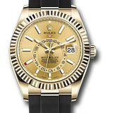 Rolex Sky-Dweller 42mm Yellow Gold Champagne Index Dial Fluted Bezel Oysterflex Bracelet – 326238CHI