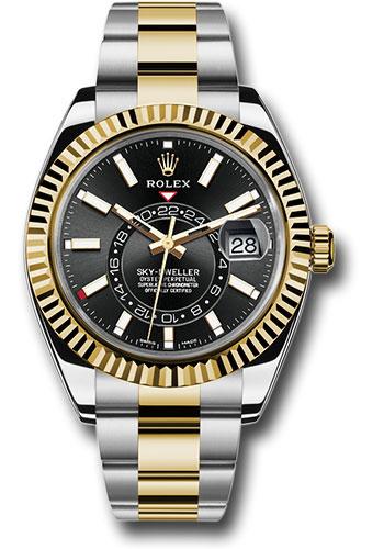 Rolex Sky-Dweller 42mm Yellow Rolesor Black Index Dial Fluted Bezel Oyster Bracelet – 326933BK