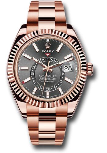 Rolex Sky-Dweller 42mm Everose Gold Dark Rhodium Index Dial Fluted Bezel Oyster Bracelet – 326935DKR