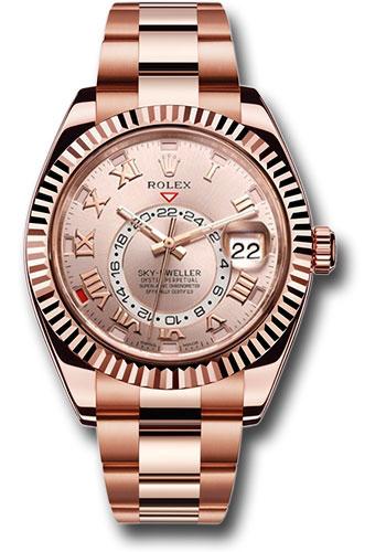 Rolex Sky-Dweller 42mm Everose Gold Sundust Sunray Roman Dial Ring Command Bezel Oyster Bracelet – 326935SU