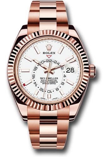 Rolex Sky-Dweller 42mm Everose Gold White Index Dial Fluted Bezel Oyster Bracelet – 326935W