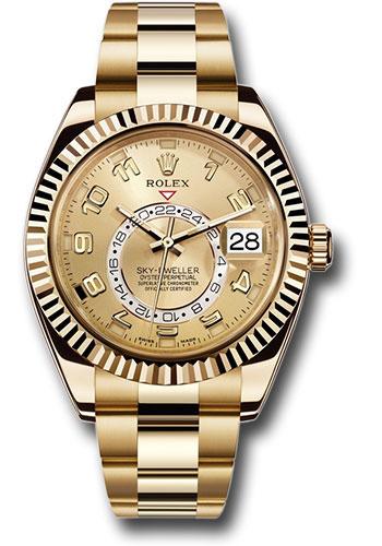 Rolex Sky-Dweller 42mm Yellow Gold Champagne Sunray Arabic Dial Ring Command Bezel Oyster Bracelet – 326938CH