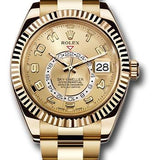 Rolex Sky-Dweller 42mm Yellow Gold Champagne Sunray Arabic Dial Ring Command Bezel Oyster Bracelet – 326938CH