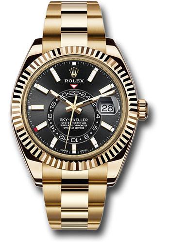 Rolex Sky-Dweller 42mm Yellow Gold Black Index Dial Fluted Bezel Oyster Bracelet – 326938BK