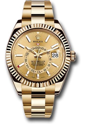 Rolex Sky-Dweller 42mm Yellow Gold Champagne Index Dial Fluted Bezel Oyster Bracelet – 326938CHI