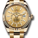 Rolex Sky-Dweller 42mm Yellow Gold Champagne Index Dial Fluted Bezel Oyster Bracelet – 326938CHI