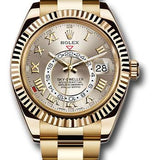 Rolex Sky-Dweller 42mm Yellow Gold Silver Sunray Roman Dial Fluted Bezel Oyster Bracelet – 326938S