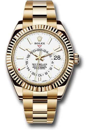 Rolex Sky-Dweller 42mm Yellow Gold White Index Dial Fluted Bezel Oyster Bracelet – 326938W