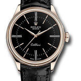Rolex Cellini Time 39mm Black Dial Everose Gold Black Leather Strap – 50505
