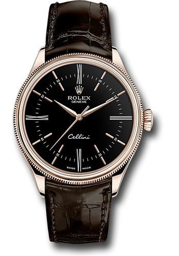 Rolex Cellini Time 39mm Black Dial Brown Strap – 50505