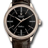 Rolex Cellini Time 39mm Black Dial Everose Gold Brown Leather Strap – 50505