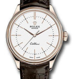Rolex Cellini Time 39mm White Dial Everose Gold Brown Leather Strap – 50505