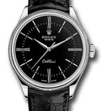 Rolex Cellini Time 39mm Black Dial White Gold Black Leather Strap – 50509