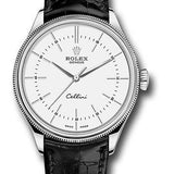 Rolex Cellini Time 39mm White Dial White Gold Black Leather Strap – 50509
