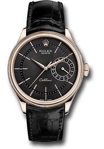 Rolex Cellini Date 39mm Black Dial Everose Gold Black Leather Strap – 50515