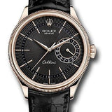 Rolex Cellini Date 39mm Black Dial Everose Gold Black Leather Strap – 50515